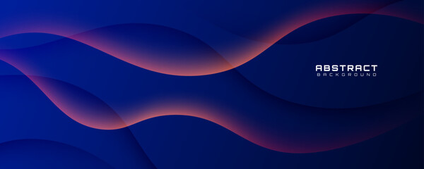 Wall Mural - 3d blue abstract background overlap layer on dark space with orange waves effect decoration. modern 