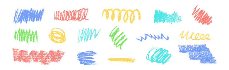 Wall Mural - vector set of freehand scrawl doodles with bold thick strokes, swirl, curl and wave shapes. multi-co