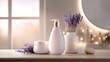 © Dandelions1706 - Elegant lavender-scented skincare products displayed on a light wooden surface, bathed in warm, inviting light.