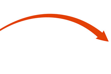 Red curved arrow pointing right isolated on transparent background for design use