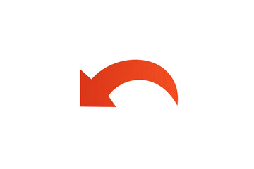 Red curved arrow pointing left isolated on transparent background for design use