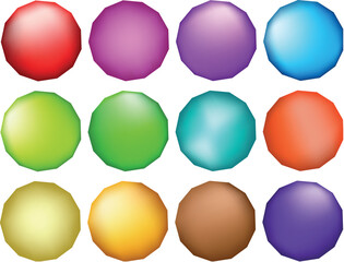 glossy round web buttons vector set – colorful 3d circle sphere icons in orange, green, yellow, glas