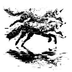 Abstract fox art black and white wildlife illustration animal design nature graphic fox drawing digital art artwork