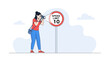 © Chelsi - Woman Taking Pictures Of A Speed Limit Sign Illustration Vector Design