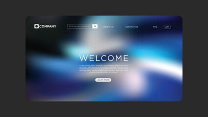 Modern website landing page design with abstract blue gradient and welcome message