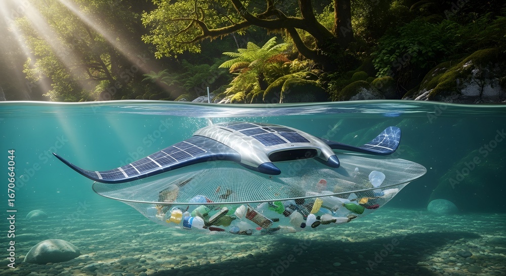 Sustainable Ocean Cleanup Solar-Powered Drone Removing Plastic ...
