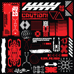 Wall Mural - y2k cyberpunk sci-fi gaming futuristic icon hud for ux ui set collection template, 2d illustration r