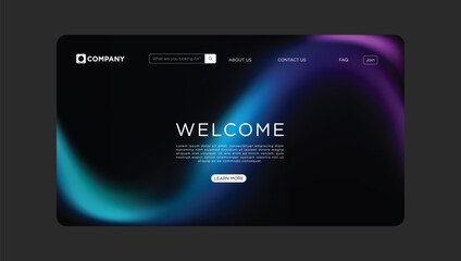 Modern welcome screen with gradient background and navigation for business website