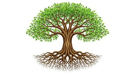 Illustration of a tree with roots isolated on white background