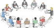 © Royal Ability - Group of business people sitting around round table having meeting and discussion vector illustration
