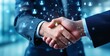 © VideoFlow - Business partnership handshake with network connection concept and digital icons on abstract blue background symbolizing cooperation and communication. Ai generative