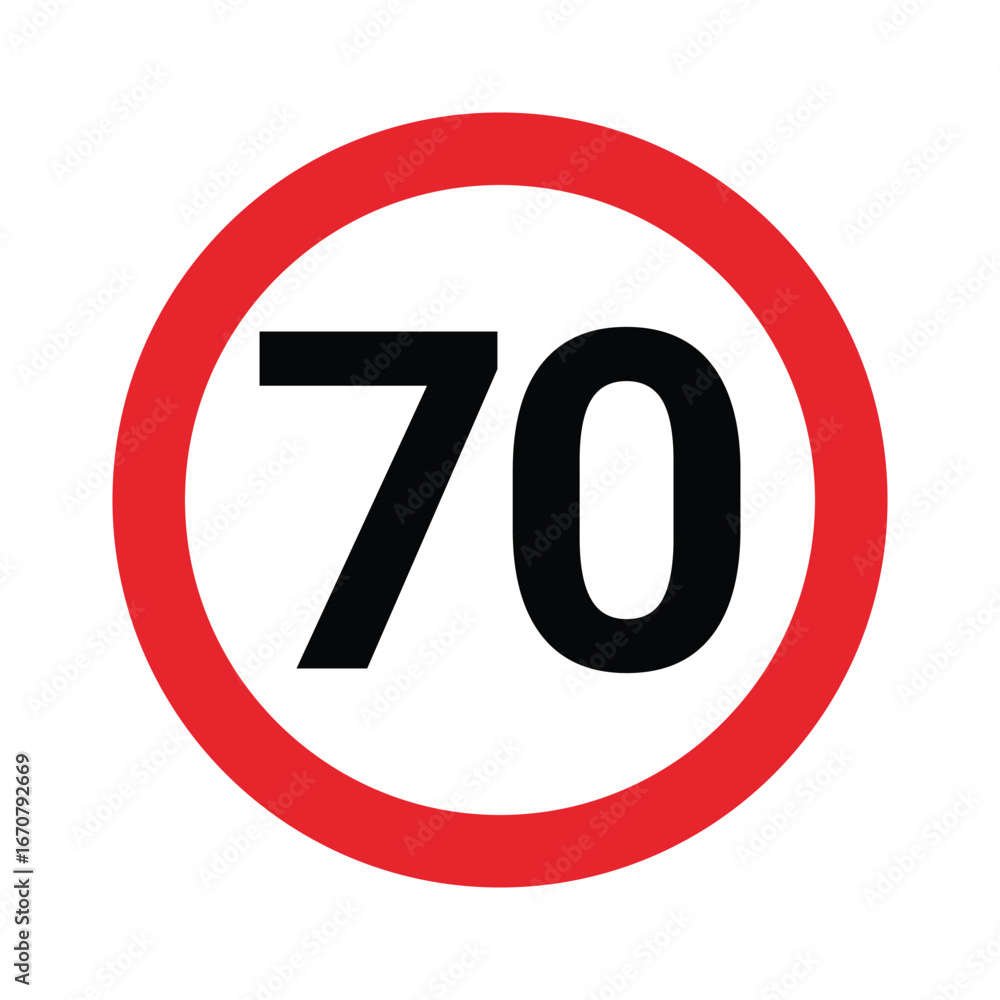 Stock-Vektorgrafik „Speed limit sign 70 km h icon. Road signs with ...
