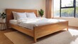 © Lynn - teak wood bed frame with clean lines draped with white linens in a cozy sunlit bedroom teak furniture modern comfort