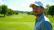 © Svetlana Leuto - Amateur golfer in baseball cap posing with iron club on sunny golf course. Recreational sports portrait showing enjoyment of outdoor leisure activity