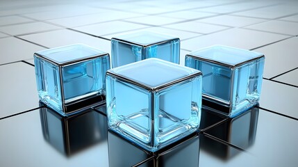 Four Glass Cubes Abstract 3D Render Light Blue