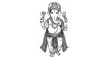 © Andi - Elegant black-and-white sketch of Lord Ganesha in a standing pose with draped attire and ornamental crown. Ideal for spiritual merchandise, book covers, invitations, and cultural design.