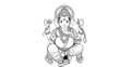 © Andi - Crisp monochrome line art of Lord Ganesha seated in blessing posture with lotus and ornate crown. A sacred, versatile illustration suited for spiritual products, posters, packaging, invitations