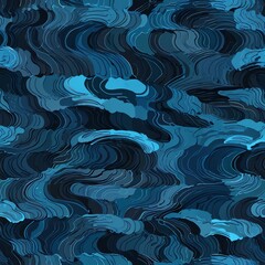 Wall Mural - abstract blue waves digital art: a serene deep sea illustration