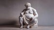 © JovialFox - Overweight marble sculpture. Statue of a person with obesity, fat people, obesity, body size, dieting and nutrition, body positivity concept. Fat Greek statue with copy space.