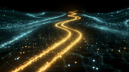 Wall Mural - abstract glowing pathways through a digital landscape.