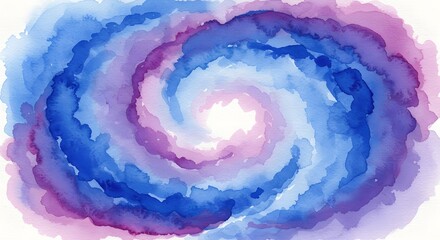 Swirling galaxy painted in watercolor, showcasing vibrant blue and purple hues with a soft center glow