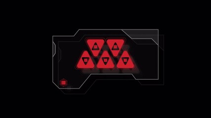 Futuristic Sci-Fi HUD Interface with Glowing Red Triangles and Data Display