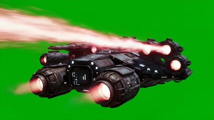 Wall Mural - Futuristic Spaceship Design with Bright Thrusters on Green Background with ai generated
