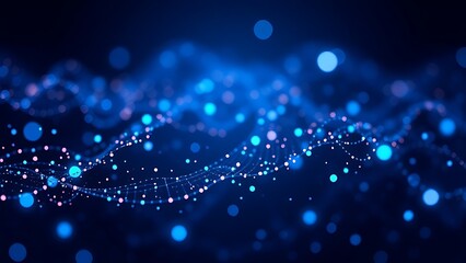 Futuristic data visualization with glowing blue particles on a dark background, symbolizing advanced technology.
