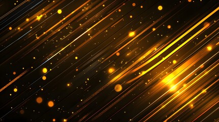 Wall Mural - diagonal golden lines and glowing dots on a dark background.
