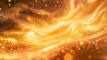 Wall Mural - golden abstract background with swirling patterns and shimmering particles.