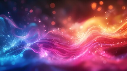 Wall Mural - abstract vibrant wavy lines with glowing particles.