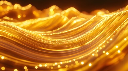 Wall Mural - abstract golden wavy lines with shimmering highlights.