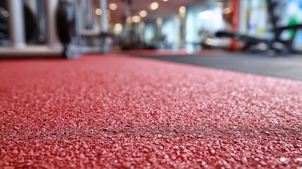 Wall Mural - Interior rubber flooring material in red shade using in fitness ,gymnasium or playground for prevent accident. Close up of soft floor texture background.