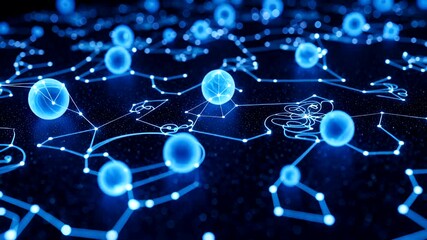 Abstract 3D Rendering of Interconnected Blue Nodes and Lines for Technology Visualizations