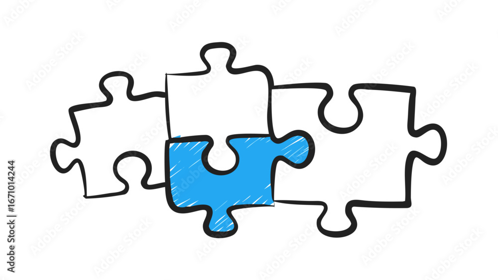 Blue puzzle piece fitting into incomplete jigsaw solution