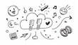 © MD MOGAMMEL HAQUE  - Cheerful doodle icons with cloud and music notes speech bubble