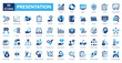 © Zero_wing - presentation fill icon set. Bar Graph, Pie Chart, Statistics, Teamwork, Checklist, Presentation Board, Goal Target
