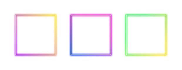 Wall Mural - collection of colorful gradient glowing square frames with transparent background