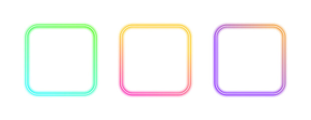 Wall Mural - collection of colorful gradient glowing square frame elements on a transparent background