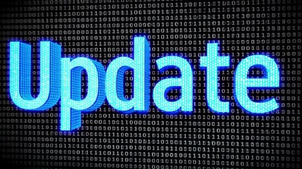 Digital update concept with binary code background. Modern technology.