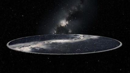 flat earth model in deep space with starry background