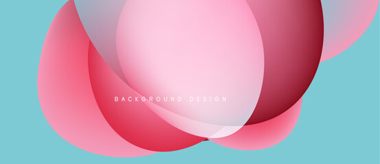Wall Mural - abstract flowing shapes, pink hues dominate over light blue backdrop. minimalist design with text el