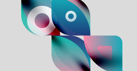 Wall Mural - abstract shapes overlap, creating vibrant color blends. blue, pink, white dominate neutral backgroun