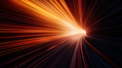 Wall Mural - the image is a digital rendering of a tunnel with streaks of orange and yellow light converging towa