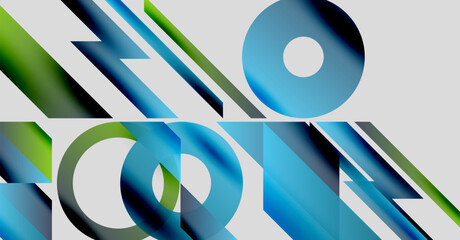 Wall Mural - abstract geometric shapes, vibrant colors, dynamic composition. blue, green gradients create modern 