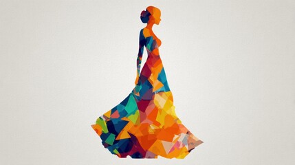 Canvas Print - vibrant silhouette of woman in colorful geometric dress design