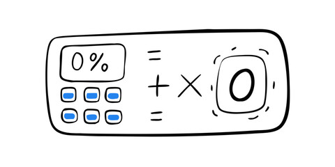 Digital screen with zero percent and blue buttons percentage