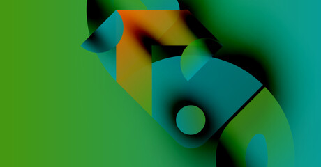 Wall Mural - abstract geometric shapes blend vibrant colors. green dominates background, orange accents add contr