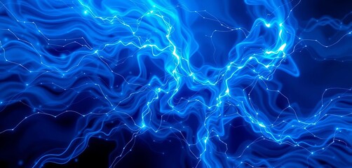 Wall Mural - Electric blue fractal energy streaks, swirling chaos, lightning, electricity
