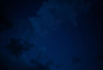 Wall Mural - Dark blue cloudscape, white stars, deep blue palette Majestic, abstract, mysterious night sky Ideal for tech,  beauty,  cosmos